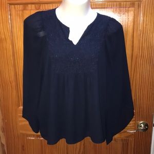 Loft 16 plus flowing navy blouse embroidered